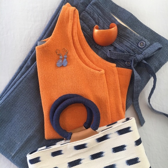 EUC Vintage 80’s Tangerine Orange Knit Designer Cropped Tank Top in Size Small - Picture 8 of 11